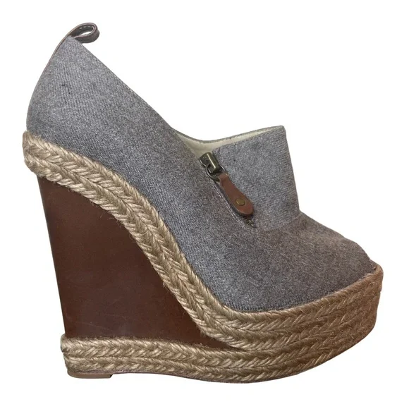 Christian Louboutin Deroba Espadrille Wedges Grey Open Toe Platform Booties 36 6